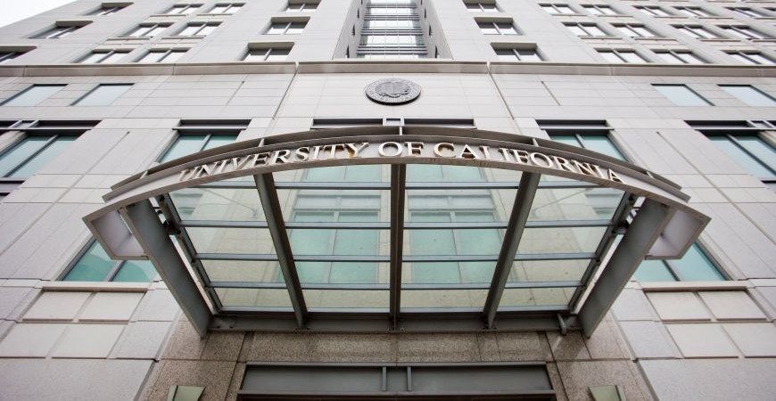 View of UCOP building looking up from front door.